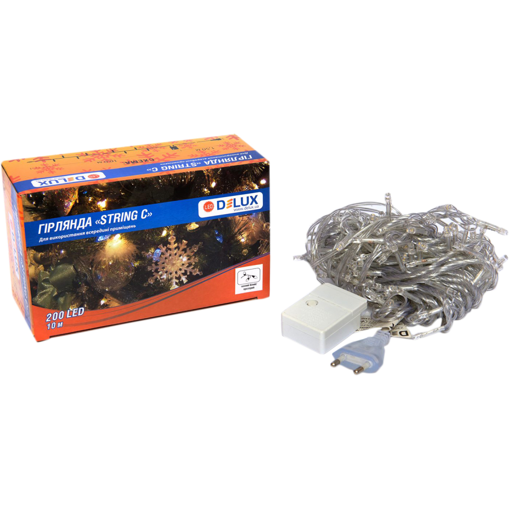 Гірлянда Delux STRING С 200 LED 10m Теплий білий/прозорий IP20 (90017981) - зображення 2