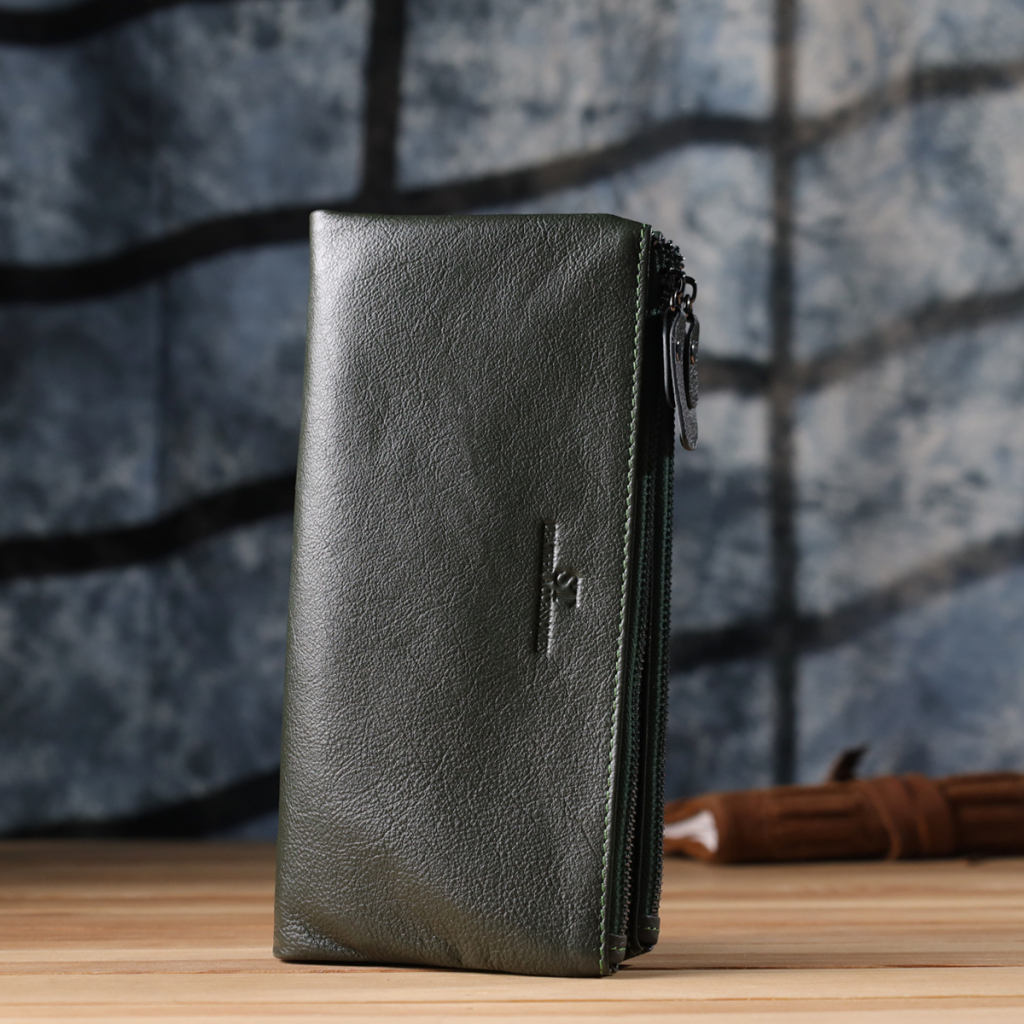 Гаманець ST Leather Шкіряний на три відділення Зелений (23110) - зображення 9