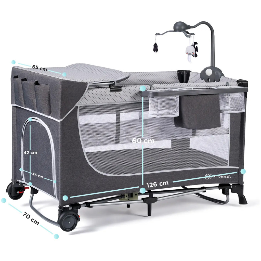 Дитячий манеж Kinderkraft кровать Leody с пеленатором Grey (5902533917952) - зображення 9