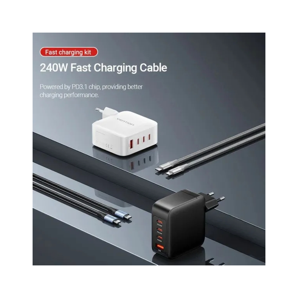 Зарядний пристрій Vention 4xUSB 140W (3xUSB-C+USB-A) PD3.1/QC3.0/GaN White (FEIW0-EU) - зображення 2