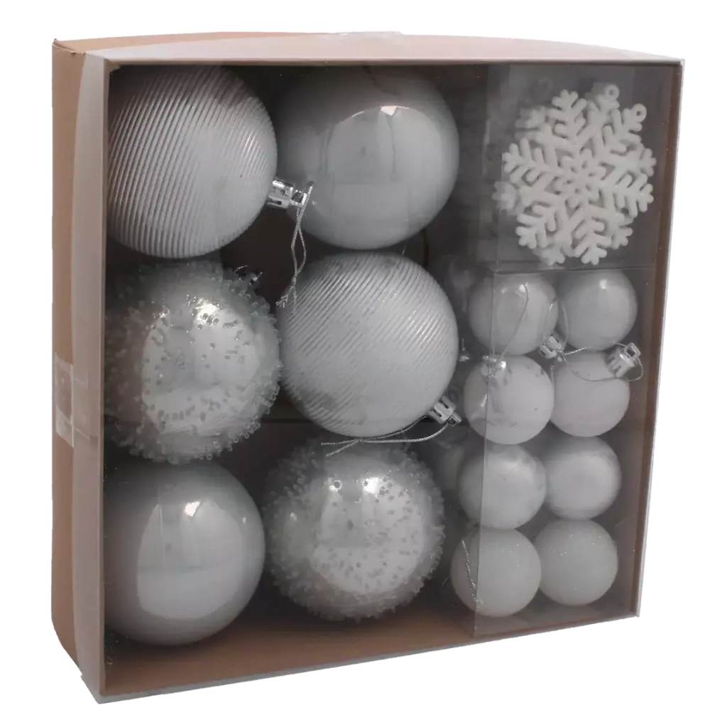 Ялинкова іграшка Chomik пластикові Кульки, сніжинки 30 шт, срібні (5900779895324_1) - зображення 1
