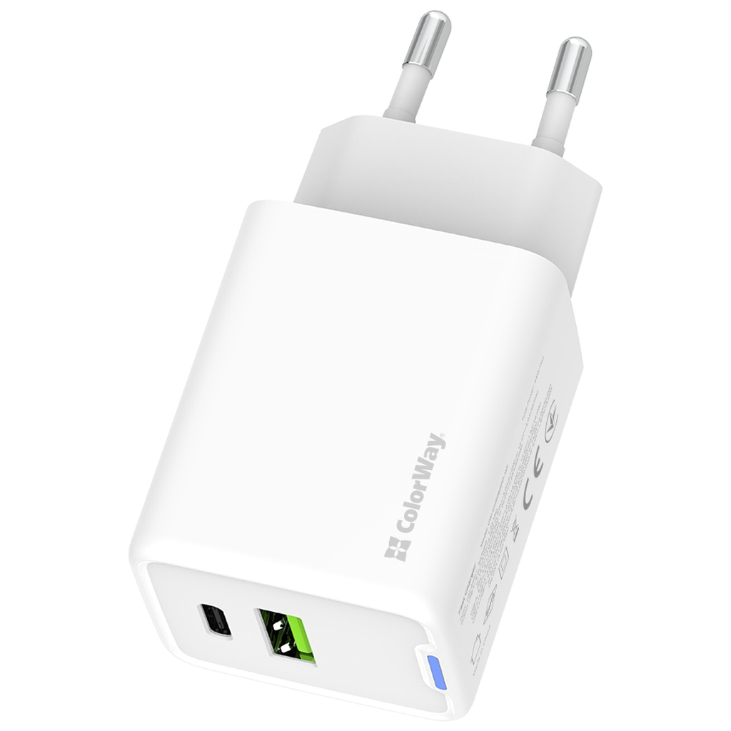 Зарядний пристрій ColorWay C101E GaN Mini 45W PD PPS USB-C + USB-A QC4.0 white (CW-CHS060PD-WT) - зображення 4