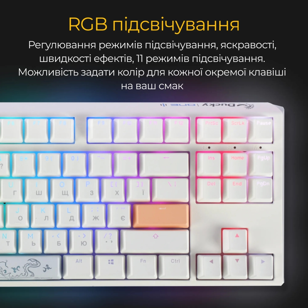 Клавіатура Ducky One 3 TKL Cherry MX Blue RGB UA USB White (DKON2187ST-CUAPXPWWWSC1) - зображення 3