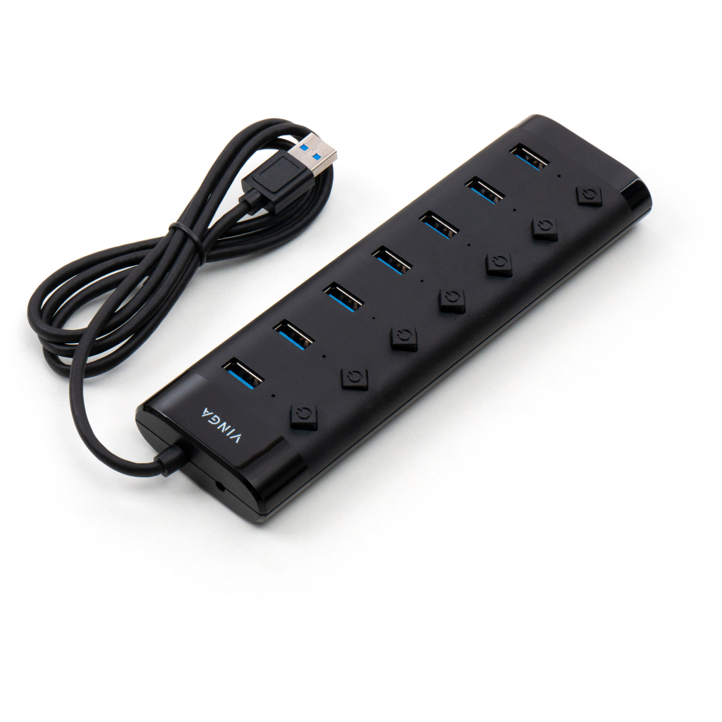 Концентратор Vinga USB3.0 to 7*USB3.0 1m cable with Switch and Power Adapter (VHA3A7B) - зображення 4
