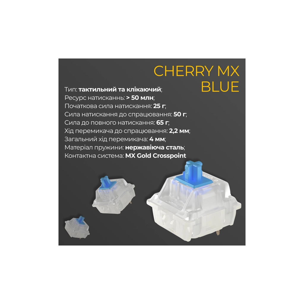 Клавіатура Ducky One 3 TKL Cherry MX Blue RGB UA USB Black (DKON2187ST-CUAPXCLAWSC1) - изображение 7