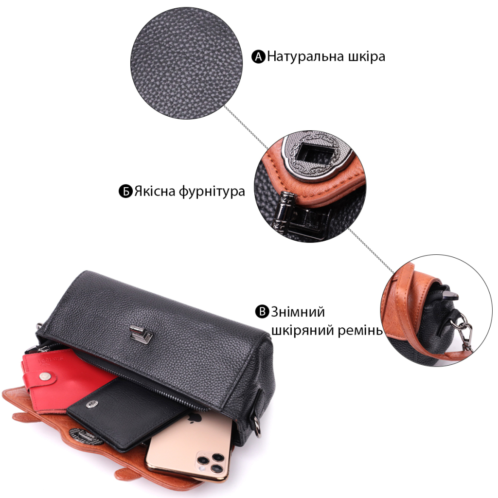 Сумка Vintage Жіноча у вінтажному стилі з натуральної шкіри Чорна (22349) - зображення 4