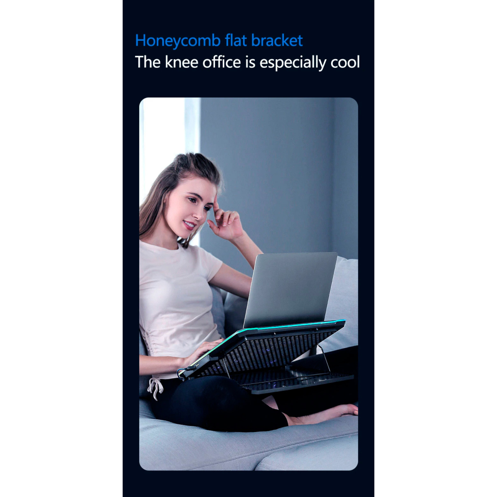 Підставка до ноутбука IceCoorel 10-19", 15*60mm 2550 RPM, 2*USB, + LCD, 415x296x28mm, RGB (K15D) - зображення 4