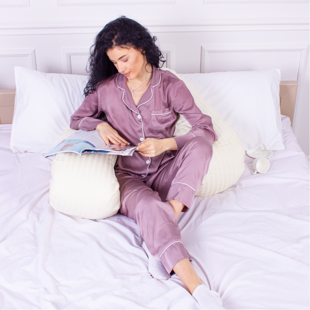 Подушка MirSon для вагітних та відпочинку Satin Stripe №8025 U-подібна Soft Yellow (2200006178637) - изображение 6