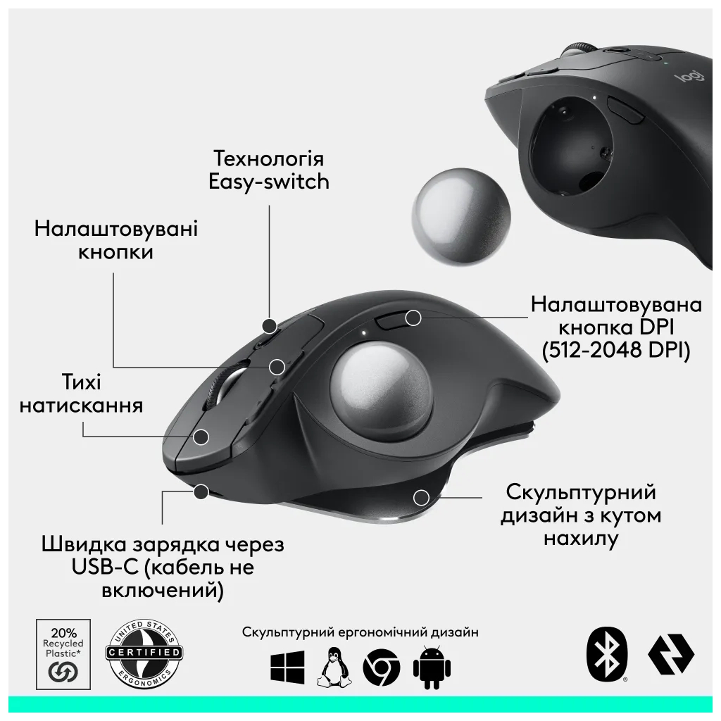 Мишка Logitech MX Ergo S Bluetooth Graphite (910-007260) - зображення 9