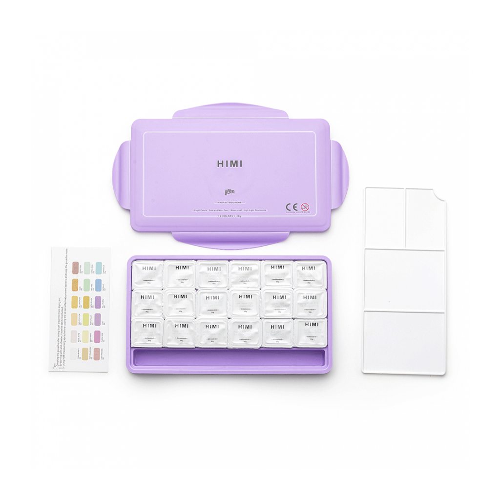 Гуашеві фарби HIMI Jelly Cup 18 кольори по 30 мл, Пастельні, фіолетовий пластик.пенал (6976939682584) - picture 4