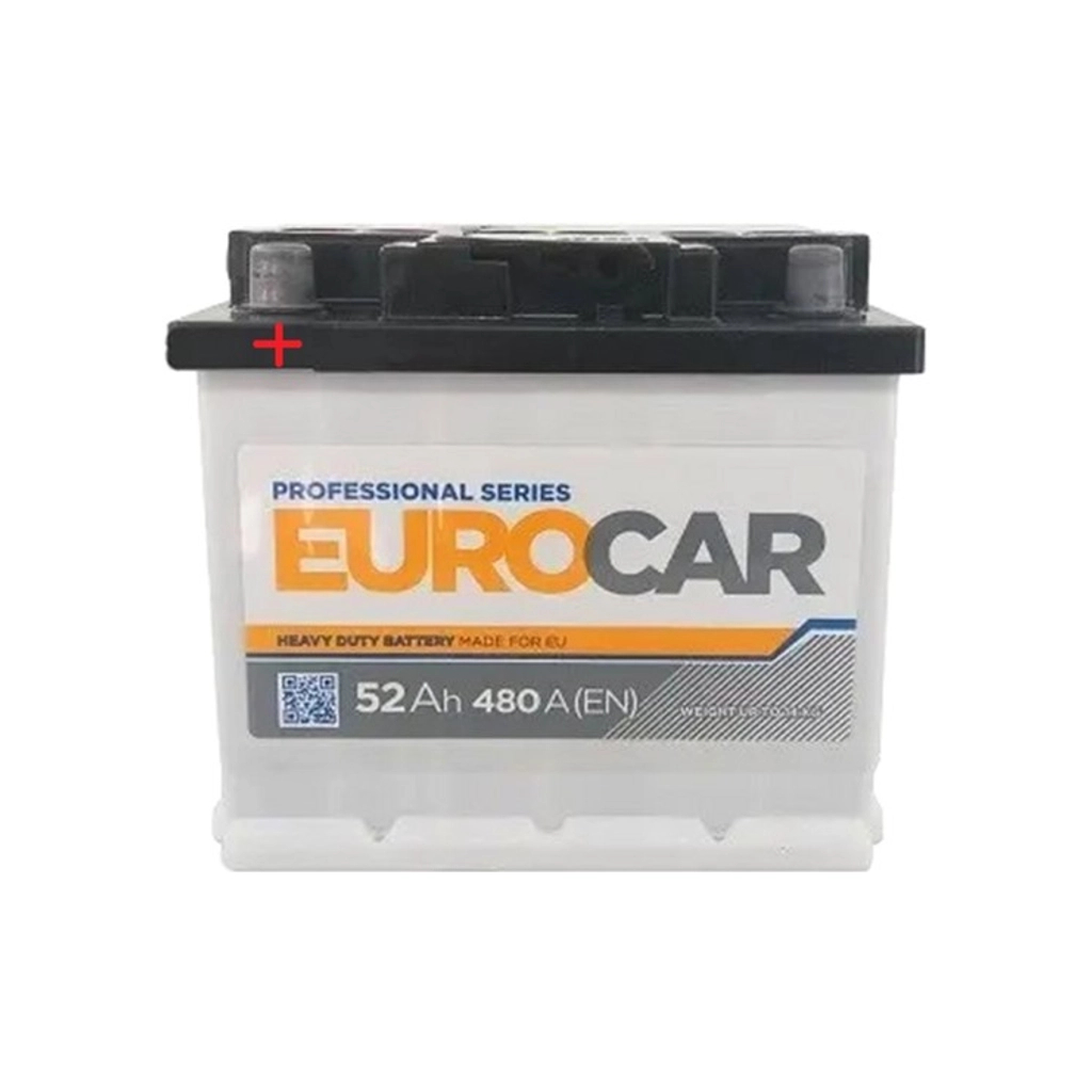 Акумулятор автомобільний EUROCAR 6СТ-52АЗ (1) (+/-) (L1) 480А 12V (E) - зображення 1