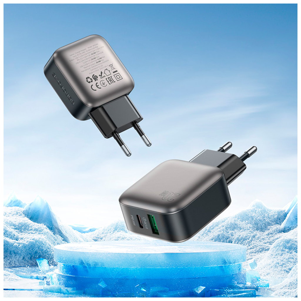 Зарядний пристрій BOROFONE BAS54A Absolute 1xUSB-C PD20W + 1xUSB QC3.0 + cable USB-C to USB-C Black (6941991116223) - зображення 8