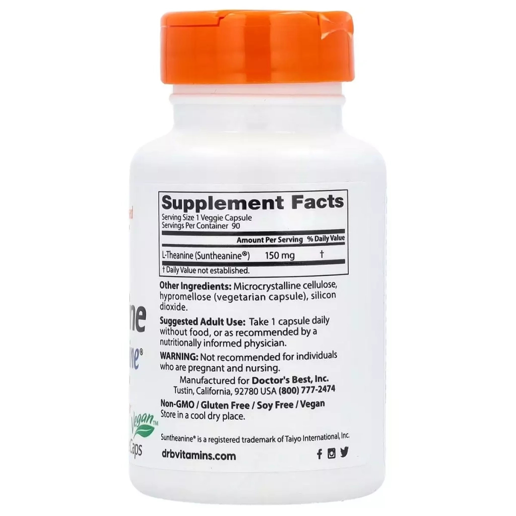 Амінокислота Doctor's Best L-теанін, 150 мг, L-Theanine with Suntheanine, 90 вегетаріанських капсул (DRB-00197) - зображення 2