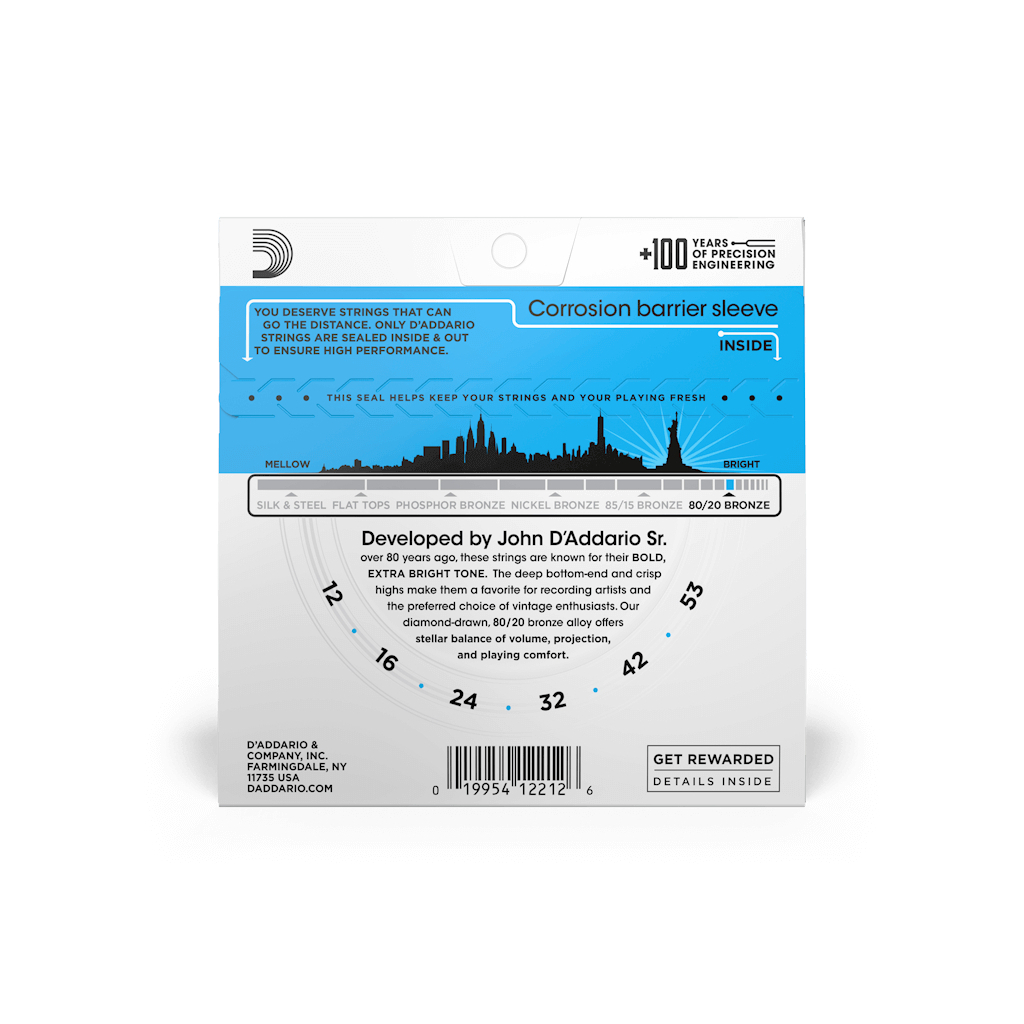 Струни для гітари D'Addario 80/20 Bronze Regular Light (12-53) (EJ11) - изображение 3