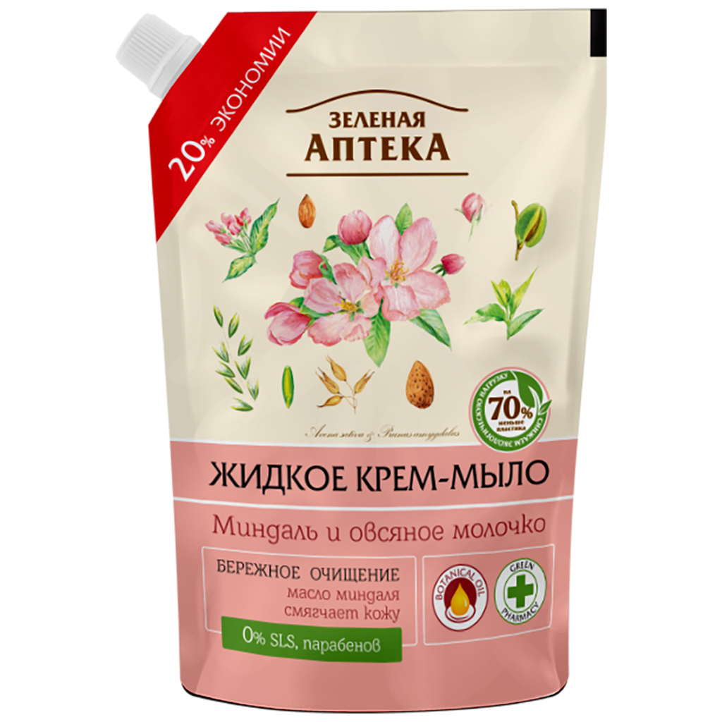 Рідке мило Зелена Аптека Мигдаль і вівсяне молочко дой-пак 460 мл (4823015935428) - зображення 1