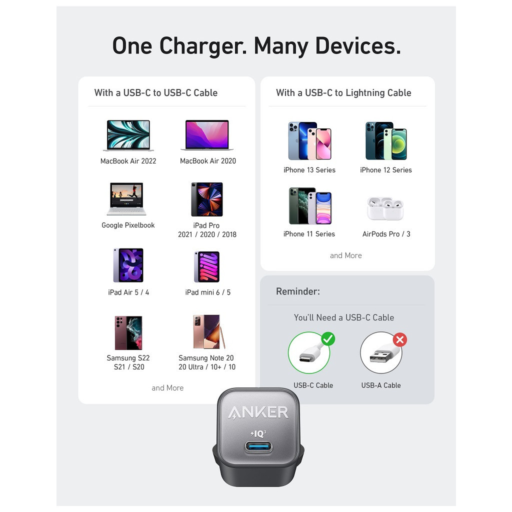 Зарядний пристрій Anker PowerPort 511 Nano III - 30W USB-C White (A2147G21) - зображення 5