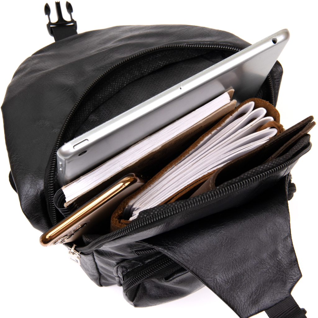 Сумка Vintage Крос боді з емблемою зі шкірозамінника Чорна (20568) - зображення 4