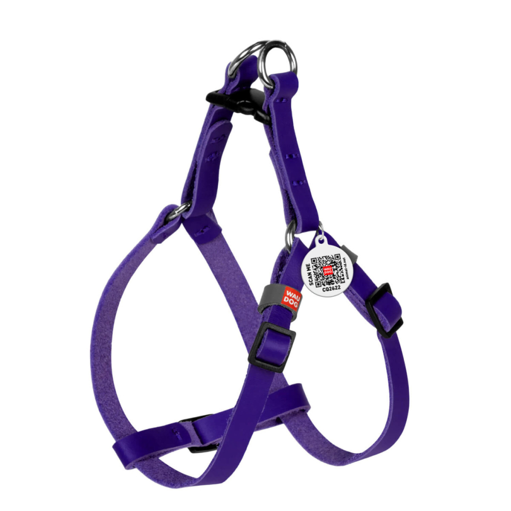 Шлея для котів WAUDOG Classic з QR паспортом XS Ш 10 мм В=С 28-40 см фіолетова (60109) - зображення 1