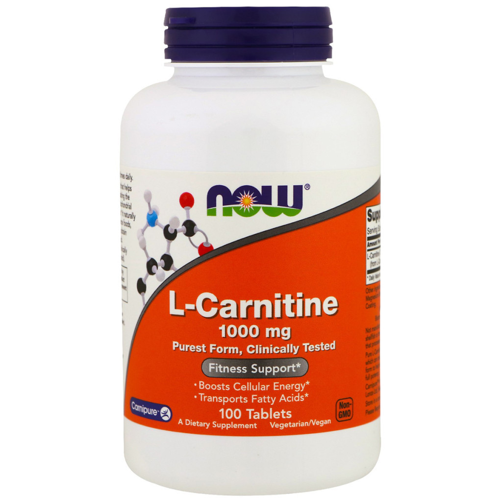 Амінокислота Now Foods L-Карнітин, L-Carnitine, 1000 мг, 100 таблеток (NOW-00068) - зображення 1