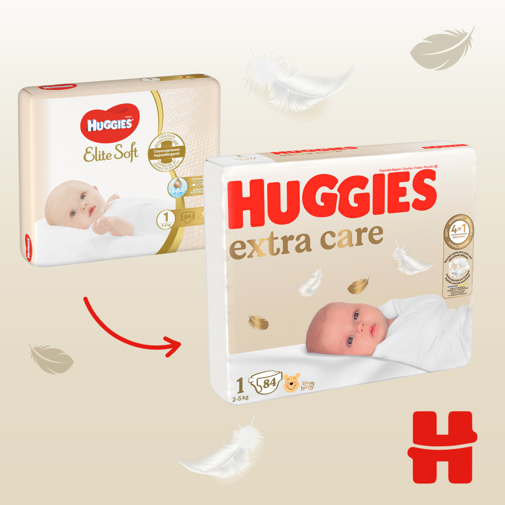 Підгузки Huggies Extra Care Розмір 1 (2-5 кг) 84 шт (5029053578057) - изображение 4