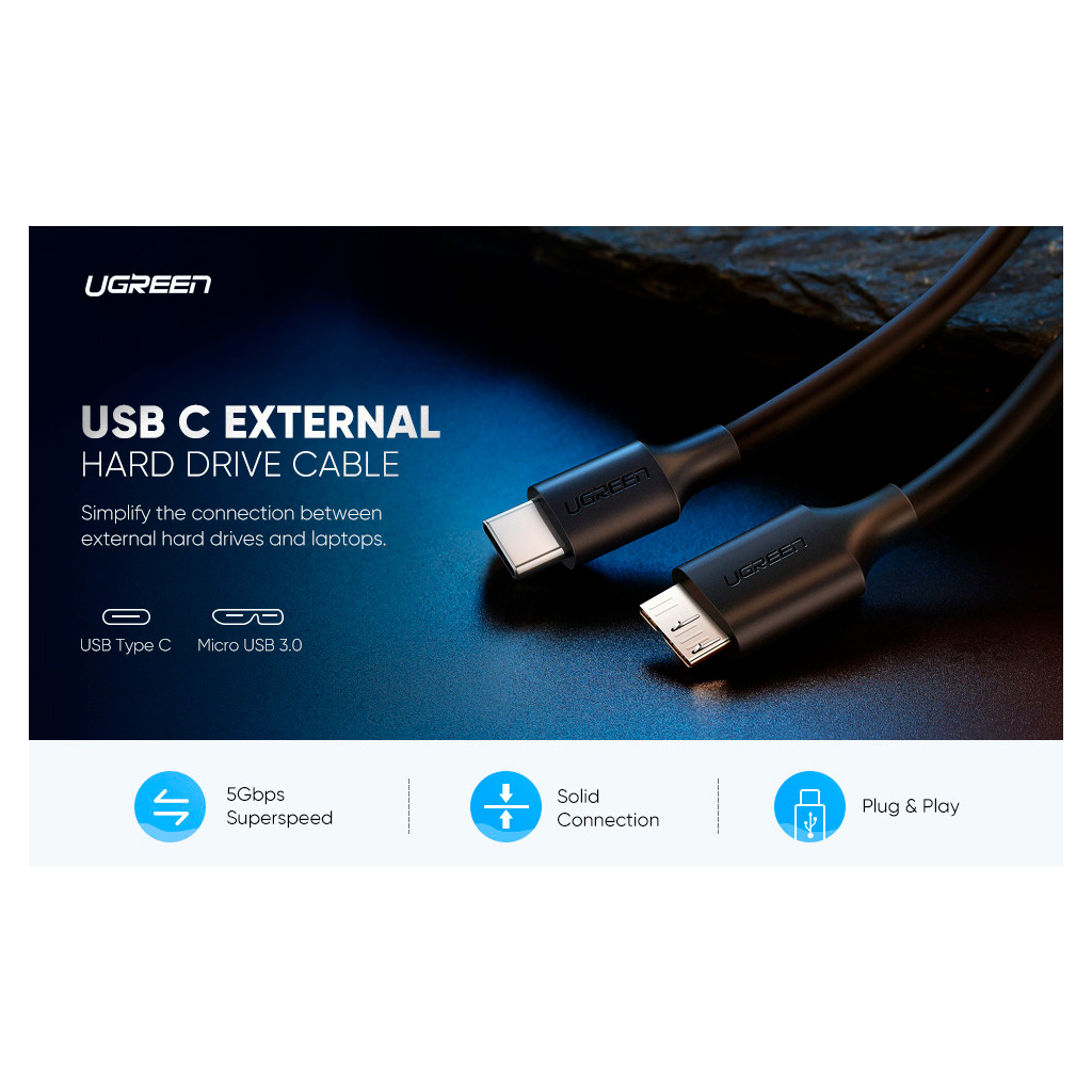 Дата кабель USB-C 3.1 to Micro USB 3.0 1.0m 3A US312 black Ugreen (20103) - зображення 4
