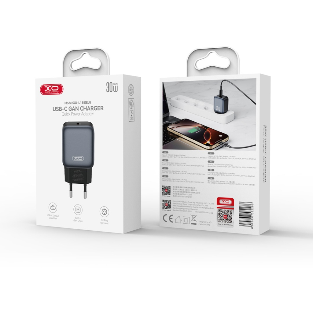 Зарядний пристрій XO USB-C PD30W black (L155_Black) - зображення 4