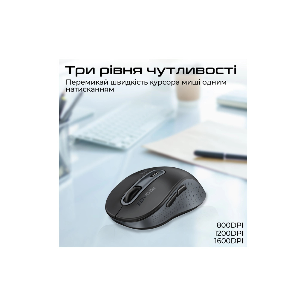 Мишка Promate Ken Wireless/Bluetooth Black (ken.black) - зображення 4