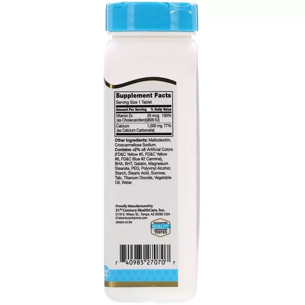 Вітамін 21st Century Кальцій + D3, 1000 мг, 90 пігулок (CEN-27070) - зображення 2