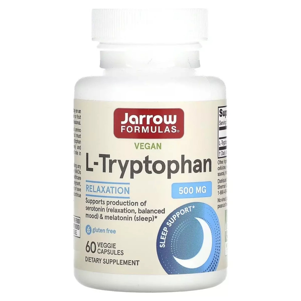 Амінокислота Jarrow Formulas L-триптофан, 500 мг, L-Tryptophan, 60 вегетаріанських капсул (JRW-15056) - зображення 1
