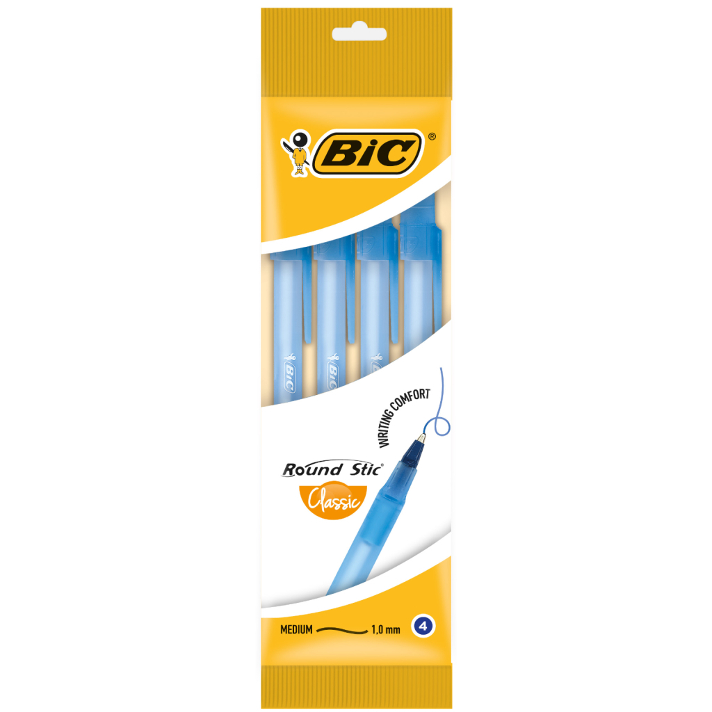 Ручка масляна Bic Round Stic, синя, 4шт в блістері (bc944176) - зображення 1