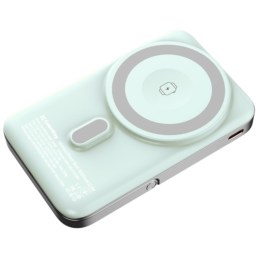 Батарея універсальна ColorWay 10 000 mAh PD/22.5W, 15W MagSafe & Watch Wireless Aquamarine (CW-PB100LPA2MT-WPDD) - изображение 3