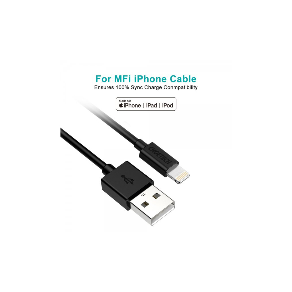 Дата кабель USB 2.0 AM to Lightning 1.8m 2.1A MFI Black Choetech (IP0027-BK) - picture 6