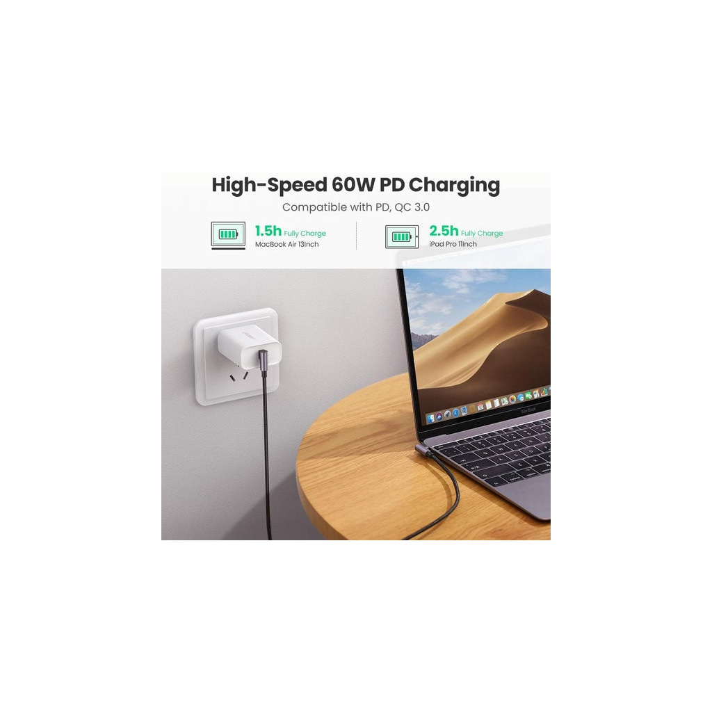 Дата кабель USB-C to USB-C 2.0m 3A 60W US323 90-degree Black Ugreen (70531) - зображення 4