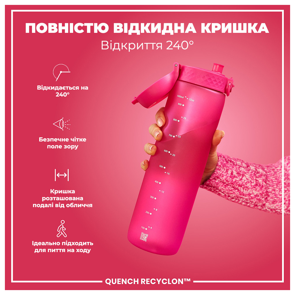 Пляшка для води ION8 OneTouch 1000 мл BPA Free, Pink (I8RF1000PIN) - зображення 3