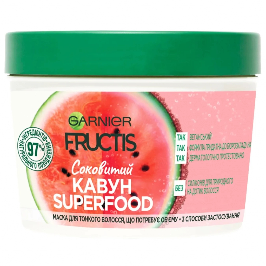 Маска для волосся Garnier Fructis Superfood Соковитий Кавун для тонкого волосся 390 мл (3600542389440) - зображення 3