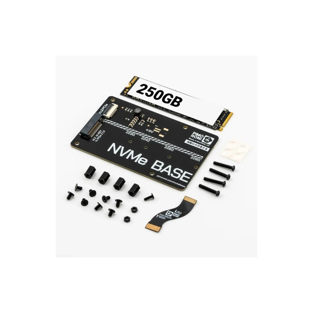 Плата розширення для Мікро ПК Pimoroni Плата розширення NVMe Base для Raspberry Pi 5 + SSD на 250 Гб (PIM701) - изображение 1