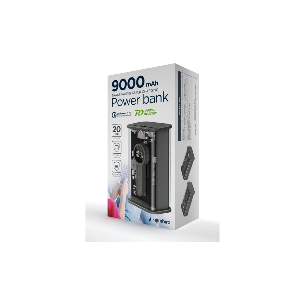 Батарея універсальна Gembird 9000mAh, QC3.0, Transparent (PB09-TQC3-01) - зображення 5