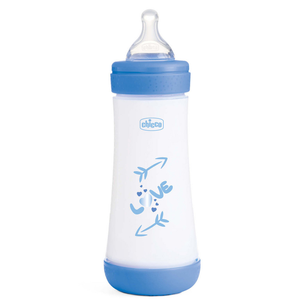 Пляшечка для годування Chicco Perfect 5 Love із силіконовою соскою 4+ міс. 300 мл Синя (20235.21.40) - зображення 1