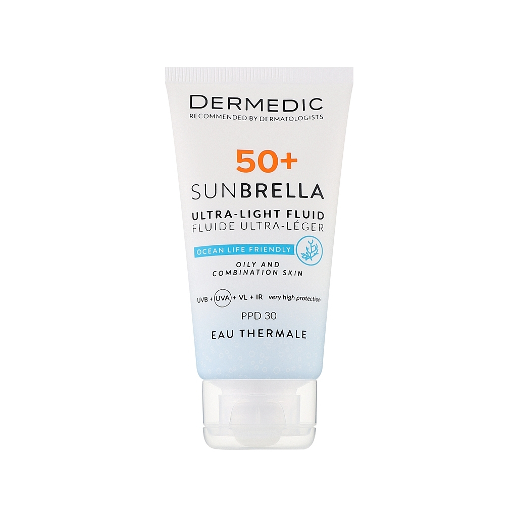 Засіб від засмаги Dermedic Sunbrella Ультралегкий захисний флюїд SPF 50+ Для жирної та комбінованої шкіри 40 мл (5901643177560) - зображення 2