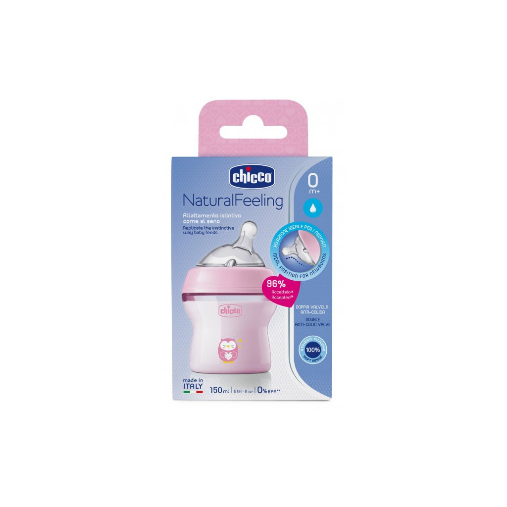 Пляшечка для годування Chicco Natural Feeling Color 150 мл +0 міс Рожева (81311.10) - зображення 9
