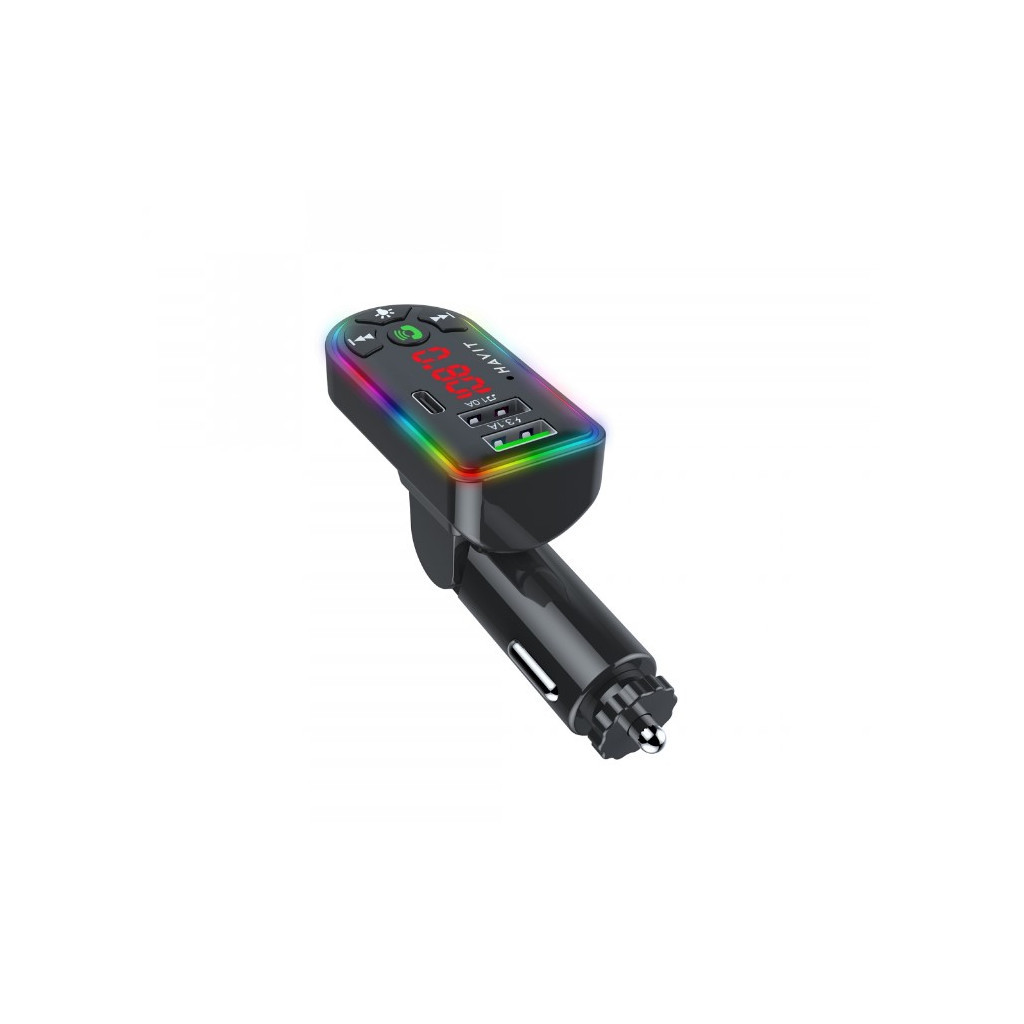 FM модулятор Havit HV-FM813BT 2USB+USB-C RGB Black (HV-FM813BT Black) - изображение 3