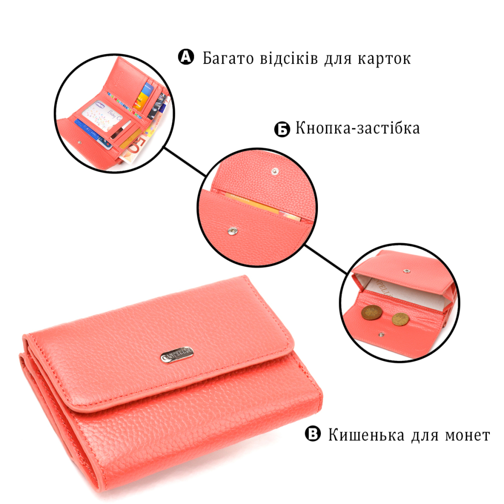 Гаманець Canpellini З натуральної шкіри флотар Кораловий (21595) - зображення 4