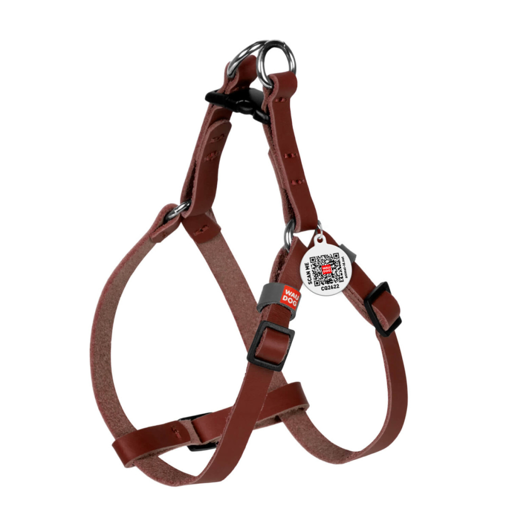 Шлея для котів WAUDOG Classic з QR паспортом XS Ш 10 мм В=С 28-40 см коричнева (60106) - зображення 1