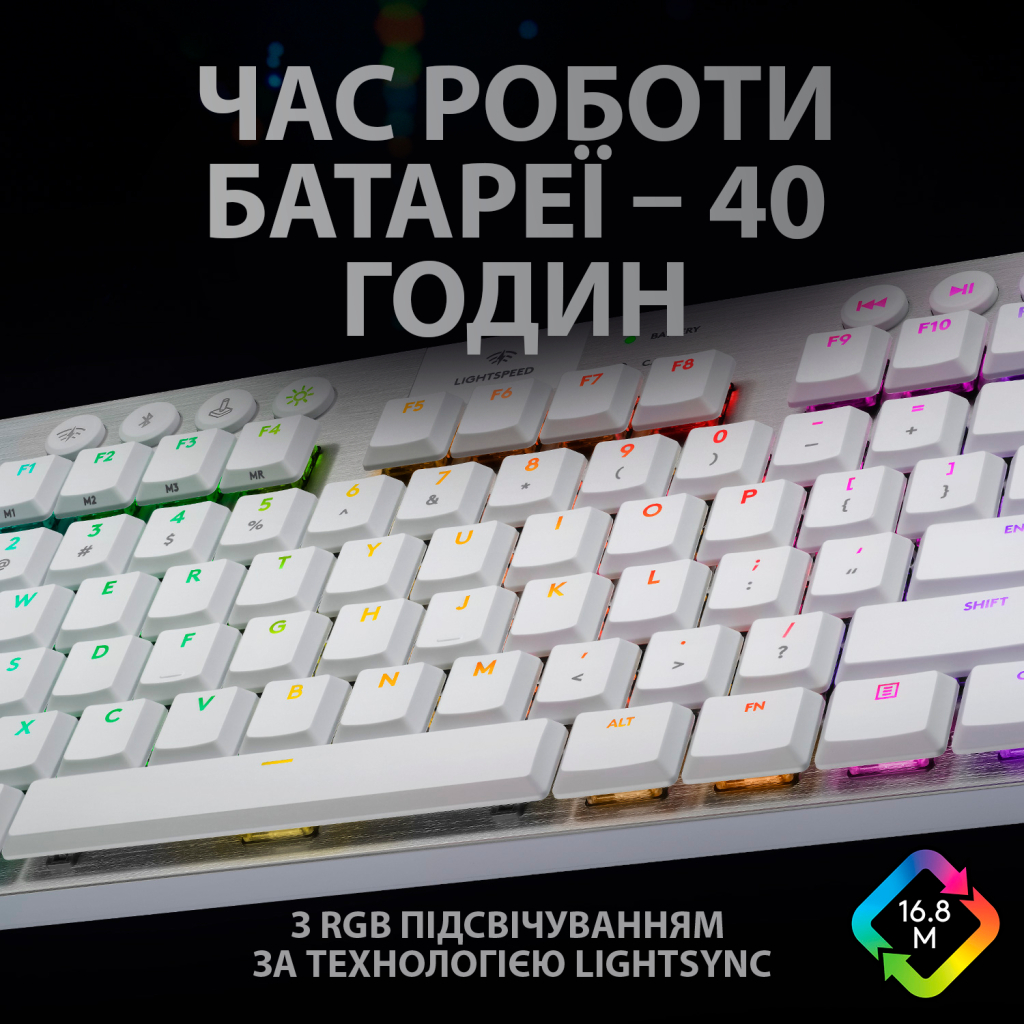 Клавіатура Logitech G915 TKL Lightspeed Wireless RGB Mechanical White (920-009664) - зображення 9