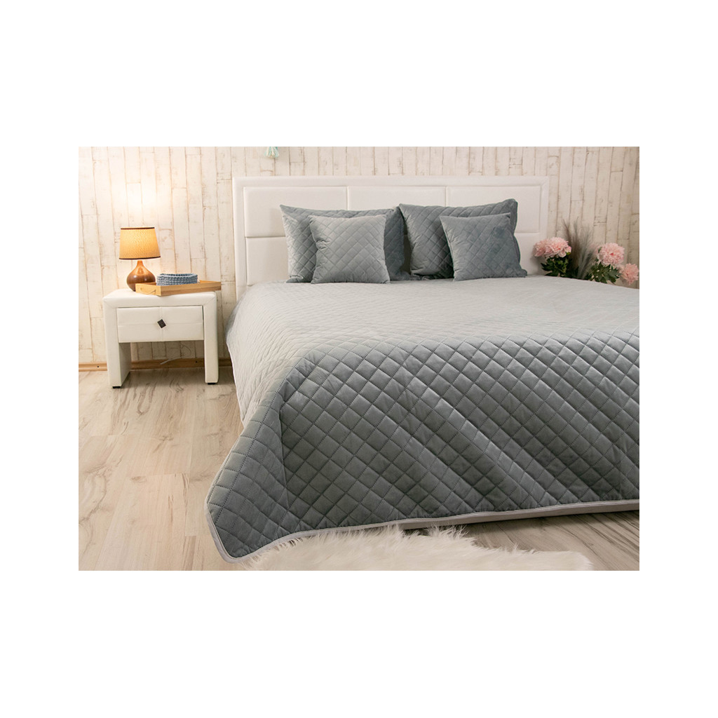 Покривало Руно двостороннє декоративне Velour Dark Grey ромб 150х220 см (360.55_Dark Grey ромб) - зображення 3