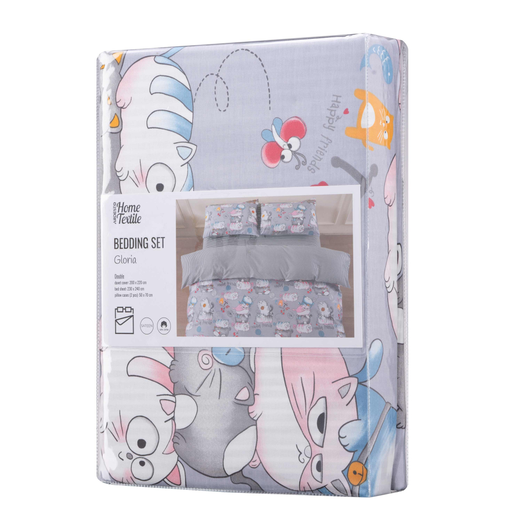 Постільна білизна Ardesto Gloria сатин веселі котики, сірий євро 200х220 (ART2022FC) - зображення 1