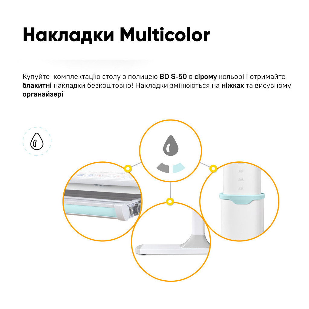 Парта Mealux Vancouver Multicolor Blue с полкой S50 (BD-620 W/G MC+BL+ S50 WG) - зображення 10