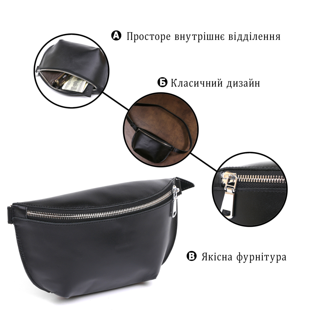 Сумка Shvigel Шкіряна бананка Чорна (16383) - зображення 4