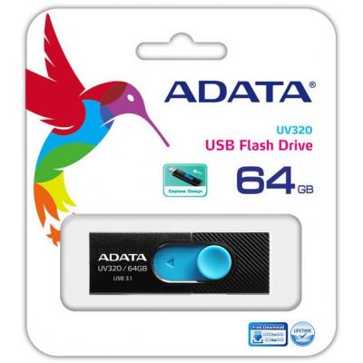 USB флеш накопичувач ADATA 64GB UV320 Black/Blue USB 3.1 (AUV320-64G-RBKBL) - зображення 4