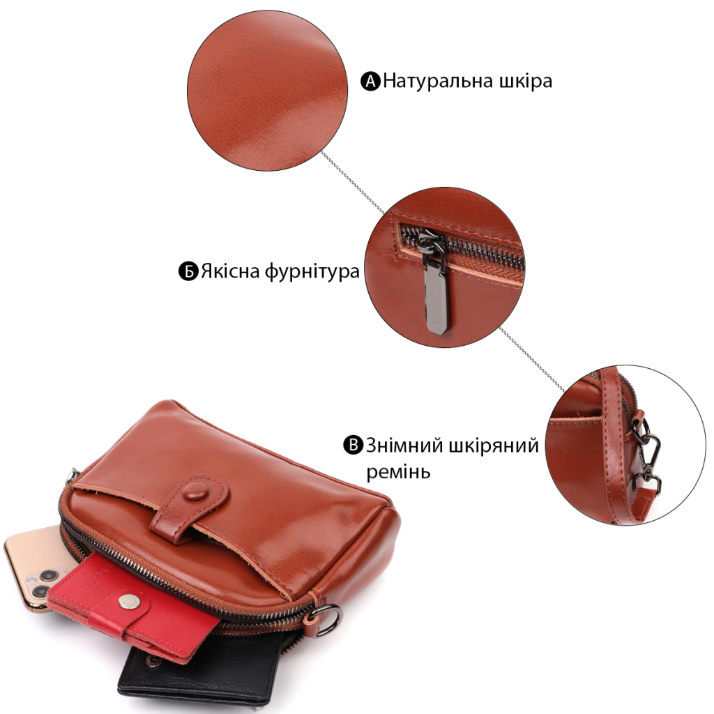 Сумка Vintage Глянцева Жіноча на кожен день з натуральної шкіри Коричнева (22419) - зображення 4